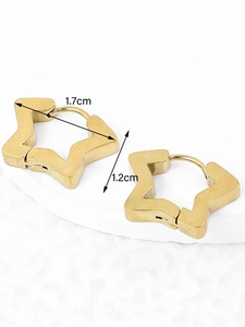 Detailed view of gold star hoop earrings with clear dimensions of 1.7cm and 1.2cm