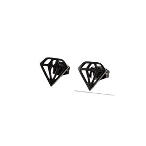 Minimalist black stainless steel diamond shaped geometric stud earrings for daily wear