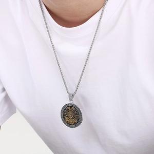Men's vintage stainless steel Mjolnir pendant necklace with Nordic viking rune motifs