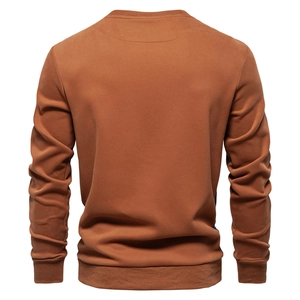 Rear view of brown long sleeve sweatshirt with cotton texture on a 3D ghost mannequin