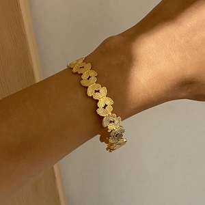 18k gold plated stainless steel ribbed butterfly open cuff bracelet for women