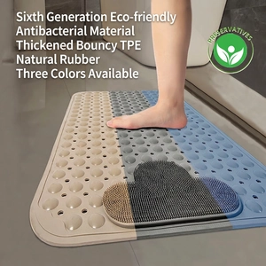 Bathroom Anti Slip Mat TPE Rubber Foot Massage Brush Suction Cups Drainage Holes Soft Shower Mat Safety For Elderly