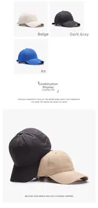 Detail of six-panel cotton baseball caps showing twill fabric and embroidered eyelets