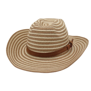 Western Striped Straw Cowboy Hat Wide Brim Breathable Sun Shade Summer Beach Outdoor Travel Hat For Men Women