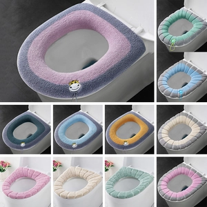 Knitted Toilet Seat Cover Thickened Warm Plush Washable O-Type Pad With Handle Universal Bathroom Accessories Home Decor