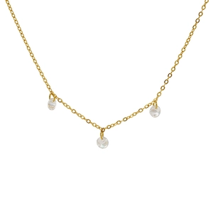 Minimalist 18k gold plated stainless steel necklace with three round sparkling zircon stones