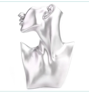 Silver resin mannequin bust with metallic finish for necklace and jewelry display