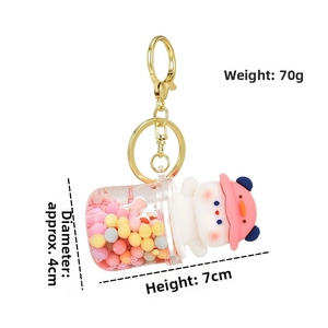 Detail of creative bear keychain with liquid sand cup dimensions and weight details