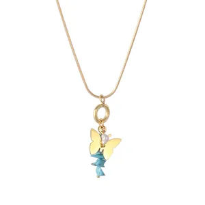 Stainless Steel Butterfly Pendant Necklace With Natural Stone And Artificial Pearl Gold Plated Bohemian Hollow Out Snake Chain For Women