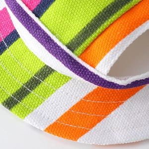 Detailed close-up of vibrant canvas fabric texture and colorful stripes on the pet hat