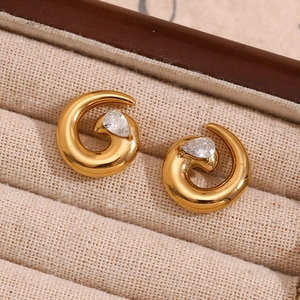 316L stainless steel gold serpent coiled earrings with pear-cut crystal water drop