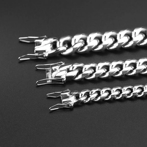 Three silver stainless steel Cuban link chains in various thicknesses with high-gloss finish