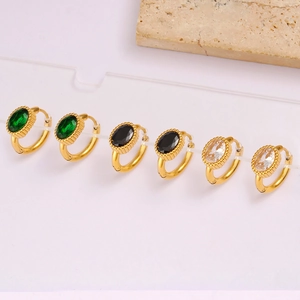 Three pairs of vintage 18K gold-plated geometric hoop earrings with zircon stones