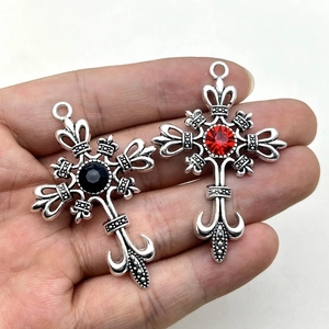Gothic Punk Cross Pendant Alloy Rhinestone DIY Jewelry Making Accessories Retro Hip Hop Style Charms