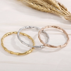 Polished 18K gold plated bamboo joint bangles in gold, silver and rose gold tones