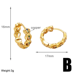 Détails des boucles d'oreilles cœur en or avec zircon, anneaux en cuivre 16mm, 3g
