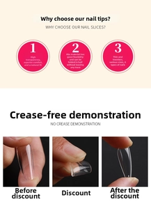 Macro view of transparent ABS nail tips showing high flexibility and no-crease feature