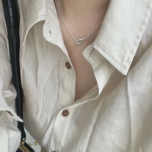 Minimalist 925 sterling silver irregular bead necklace with stylish OT toggle clasp