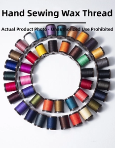 Selection of multi-color 0.4mm round waxed threads for hand sewing in a circular layout