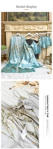 Détails du coffret de nuit en satin à fleurs avec peignoir élégant et finitions dentelle