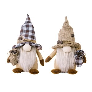 Plush coffee gnomes home decoration set featuring brown fabric hats and burlap coffee bean bags
