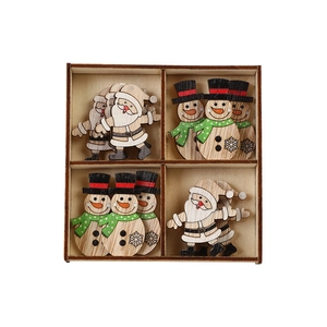 Set de décorations de Noël en bois Père Noël et bonhomme de neige dans un coffret