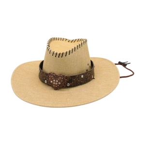 Chapeau De Cowboy Occidental Large Bord Respirant Pare-soleil Rétro Boucle Coeur Strass Bande Cuir Corde Coupe-vent Femmes Hommes