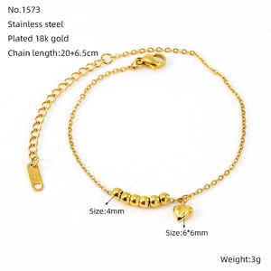 Double layered 18k gold plated stainless steel heart anklet with 20+6.5cm chain length
