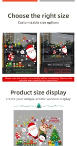 Detail of Christmas Santa and Reindeer window stickers in red and green PVC material