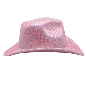 Detail of pink laser grid fabric texture on a western cowboy hat with curved brim