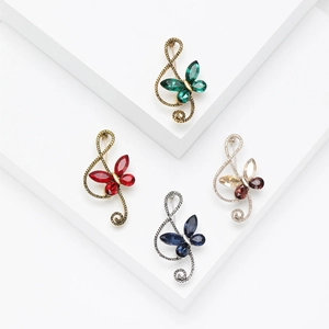 Vintage Treble Clef Music Note Butterfly Brooch Alloy Rhinestone Crystal Lapel Pin Artistic Fashion Jewelry For Suits