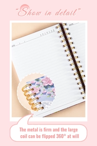Detail of A5 spiral notebook featuring thick lined paper and durable metal coil binding