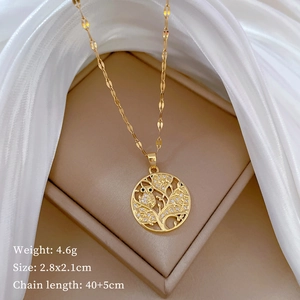 Luxurious gold owl leaf tree pendant necklace with crystals on silk satin