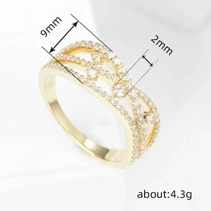 Anillo de estrella dorado vintage hueco tejido de 9 mm de ancho con microcircones blancos