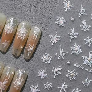 Relief Christmas nail stickers with 3D ballet dancers, snowflakes and shiny pearls