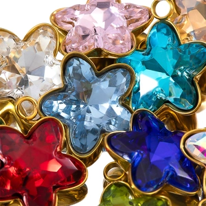 Colorful star-shaped stainless steel pendants with micro-inlaid stones and gold plating
