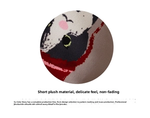 Detail of soft plush fabric with cat pattern showing high-density texture and fine touch