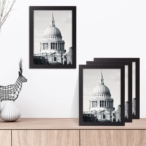 Minimalist black photo frame set of 4 for wall and tabletop display with art prints