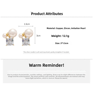 Spécifications des boucles d'oreilles perles zircon, poids 12,1g et taille 3x1,5cm