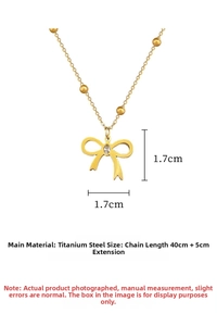 Detail of titanium steel bow necklace with zircon inlay and 40cm plus 5cm chain measurements