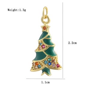 Vue détaillée d'un pendentif sapin de Noël en émail vert avec dimensions et poids