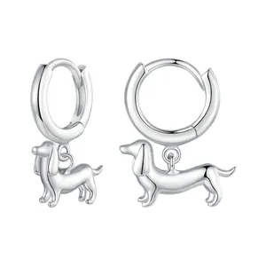 Dachshund Dog Hoop Earrings 925 Sterling Silver Cute Animal Puppy Dangle Earrings Simple Fashion Jewelry Gift For Women