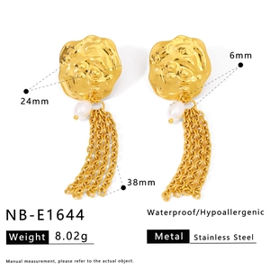 Detailed size chart of gold fringe earrings in waterproof stainless steel for women
