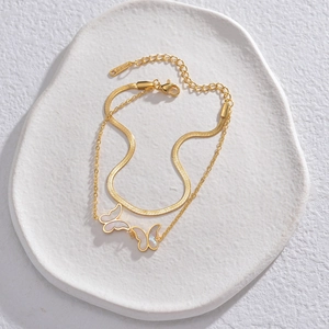 Double-layered 14K gold plated stainless steel butterfly necklace with mop inlay