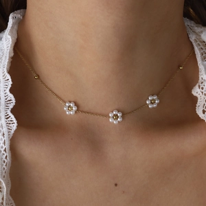 Flower Daisy Artificial Pearl Stainless Steel Necklace And Bracelet And Anklet Gold Plated Elegant Sweet Women Jewelry Accessory