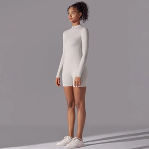Body sportivo aderente con colletto a zip e maniche lunghe in grigio chiaro
