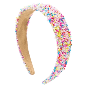 Colorful sprinkle wide headband for women featuring vibrant multi-color 3D cylinder accents