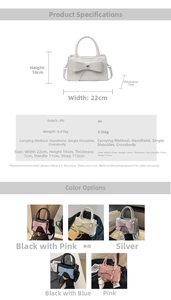 Detailed size specifications for women's crossbody bag with bow and heart charm