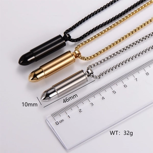 Bullet Pendant Necklace Stainless Steel Opening Cylinder Punk Streetwear Jewelry For Men Women Hip Hop Style