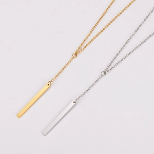 Minimalist Y-shaped stainless steel necklaces in gold and silver with vertical bar pendants